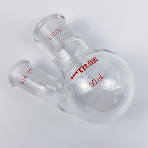 Glass 50ml Heavy Wall 2 Neck Round Bottom Flask, with 19/22 Center and Side Standard Taper Outer Joint - 50ml in Saudi Arabia