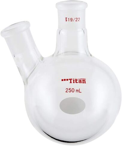 Glass 50ml Heavy Wall 2 Neck Round Bottom Flask, with 19/22 Center and Side Standard Taper Outer Joint - 50ml in Kuwait