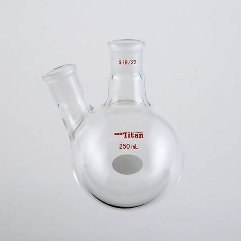 Glass 50ml Heavy Wall 2 Neck Round Bottom Flask, with 19/22 Center and Side Standard Taper Outer Joint - 50ml in Kuwait