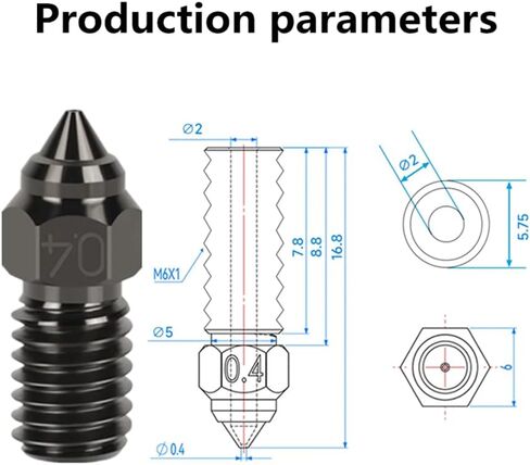 2 حزمة من الفوهات الفولاذية الصلبة M6 عالية السرعة للطابعة ثلاثية الأبعاد Ender 3 V3 SE، Ender 5 (0.4 مم) in Kuwait