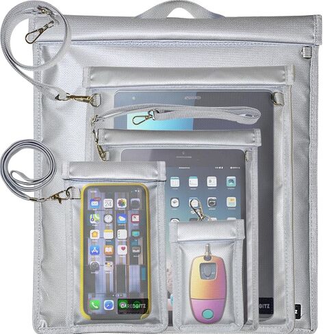 Caredgitz Faraday Bags EMP Proof, Large Faraday Bag for Laptop & Tablet, Faraday Cages EMF Protection Bags for Electronics, Faraday Pouches with Lanyard for Phones & Key Fob RFID Signal Blocker 5 Pack in Saudi Arabia