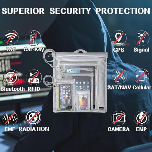 Caredgitz Faraday Bags EMP Proof, Large Faraday Bag for Laptop & Tablet, Faraday Cages EMF Protection Bags for Electronics, Faraday Pouches with Lanyard for Phones & Key Fob RFID Signal Blocker 5 Pack in Saudi Arabia