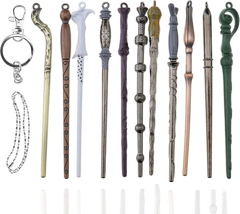 SpyShop Mini Magice Keychian Wands Set -11PCS /Set Creative Cosplay Magic Wands Stick with Metal Core Magical Wands with Keychain Necklace Collection Set in Kuwait
