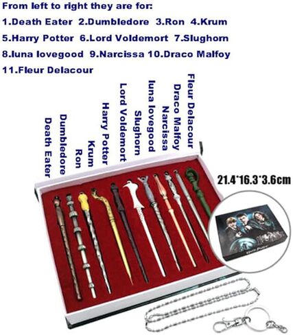 SpyShop Mini Magice Keychian Wands Set -11PCS /Set Creative Cosplay Magic Wands Stick with Metal Core Magical Wands with Keychain Necklace Collection Set in Kuwait