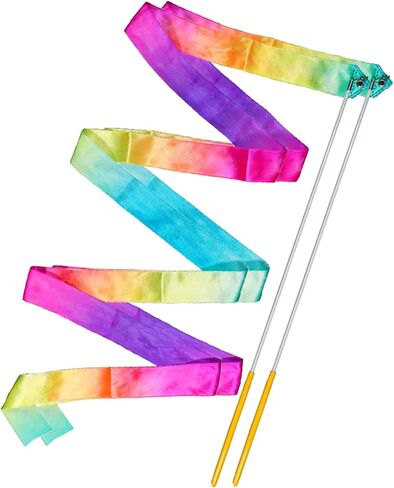 TUDACVTE Rainbow Streamers Dance Ribbons Streamer عصا شريطية طويلة للرقص، اللعب، صالة الألعاب الرياضية، الجمباز، عصا التدوير، عيد الميلاد، عيد الفصح، مستلزمات الكريسماس قطعتين in Kuwait