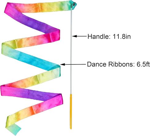 TUDACVTE Rainbow Streamers Dance Ribbons Streamer عصا شريطية طويلة للرقص، اللعب، صالة الألعاب الرياضية، الجمباز، عصا التدوير، عيد الميلاد، عيد الفصح، مستلزمات الكريسماس قطعتين in Kuwait