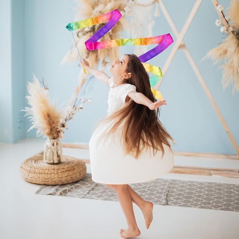 TUDACVTE Rainbow Streamers Dance Ribbons Streamer عصا شريطية طويلة للرقص، اللعب، صالة الألعاب الرياضية، الجمباز، عصا التدوير، عيد الميلاد، عيد الفصح، مستلزمات الكريسماس قطعتين in Kuwait