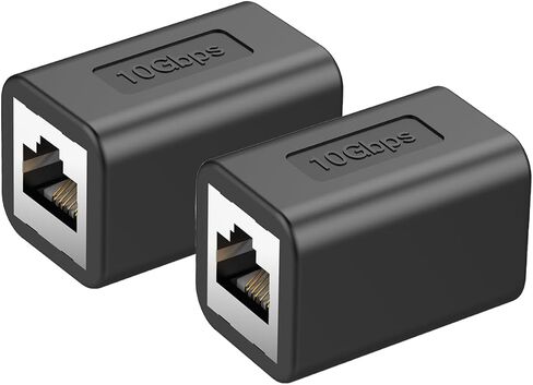 LEKVKM موسع إيثرنت 10 جيجابت في الثانية RJ45 مقرنة إيثرنت، مقرنة في الخط لـ Cat7/Cat6/Cat5e/Cat5 محول موسع كابل إيثرنت لمودم جهاز التوجيه PC PS5 Xbox أنثى إلى أنثى (عبوتان أسود) in Kuwait