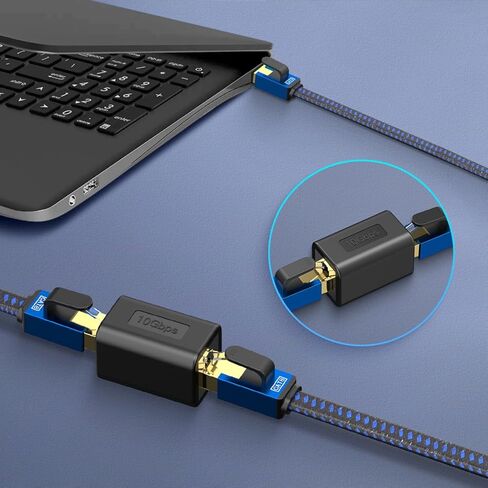 LEKVKM موسع إيثرنت 10 جيجابت في الثانية RJ45 مقرنة إيثرنت، مقرنة في الخط لـ Cat7/Cat6/Cat5e/Cat5 محول موسع كابل إيثرنت لمودم جهاز التوجيه PC PS5 Xbox أنثى إلى أنثى (عبوتان أسود) in Kuwait