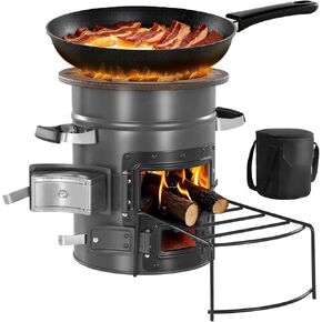 VEVOR Camping Rocket Stove, Wood Burning Portable Rocket Stove with Carrying Bag for Backpacking, SPCC Steel, Double Door, Burn Twigs, Sticks or Charcoals for Outdoor Cooking, Backyard, Camp Cooking in Kuwait