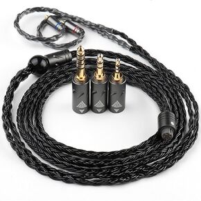 QKZ Q1 MAX Silver Plated HiFi Earphone Cable-16 Strand, 352 Cores, Interchangeable 2.5mm/3.5mm/4.4mm Plugs for Audiophile Sound Enhancement (S Type, Black) in Kuwait