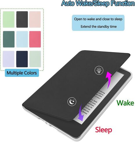 حافظة لجهاز Kindle Paperwhite الجيل الثاني عشر 2024 مقاس 7 بوصات وإصدار Kindle Colorsoft Signature Edition مقاس 7 بوصات، مع ملصقات وغطاء من البولي يوريثين + ظهر شفاف صلب من مادة TPU مع حزام يد، خاصية النوم/الاستيقاظ التلقائي، ماتشا أخضر in Saudi Arabia