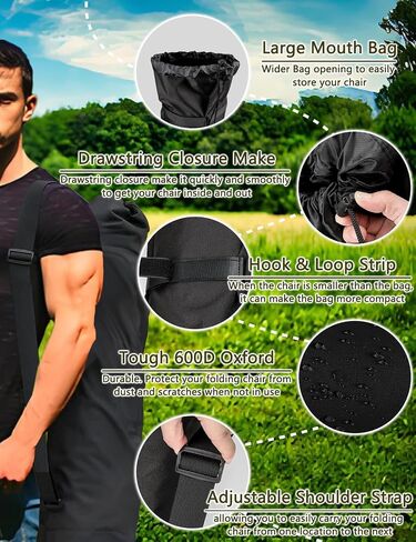 Heavy Duty 600D Oxford Folding Chair Replacement Bag fits GCI,Coleman for Camp Chairs - Large Foldable Mouth Camp Chair Storage Bag with Adjustable Shoulder Strap for Outdoor Travel Camping in Saudi Arabia