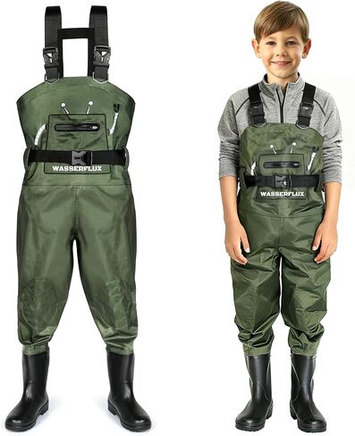 Kids Chest Waders with Boots, Waterproof PVC Youth Fishing Waders with Reinforced Knees & Reflective Strips in Kuwait
