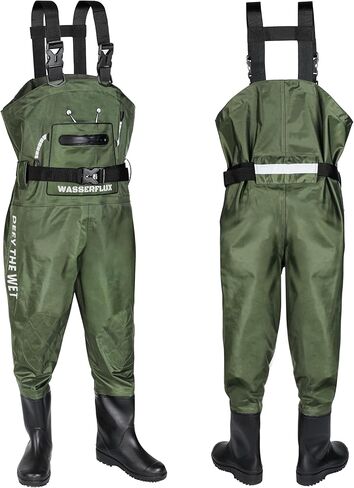 Kids Chest Waders with Boots, Waterproof PVC Youth Fishing Waders with Reinforced Knees & Reflective Strips in Kuwait