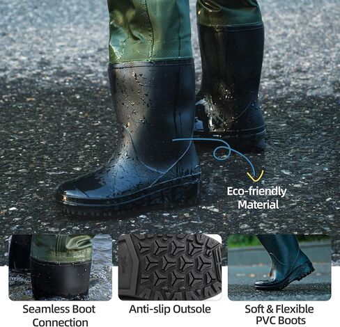 Kids Chest Waders with Boots, Waterproof PVC Youth Fishing Waders with Reinforced Knees & Reflective Strips in Kuwait