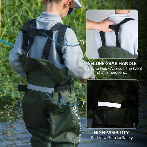 Kids Chest Waders with Boots, Waterproof PVC Youth Fishing Waders with Reinforced Knees & Reflective Strips in Kuwait