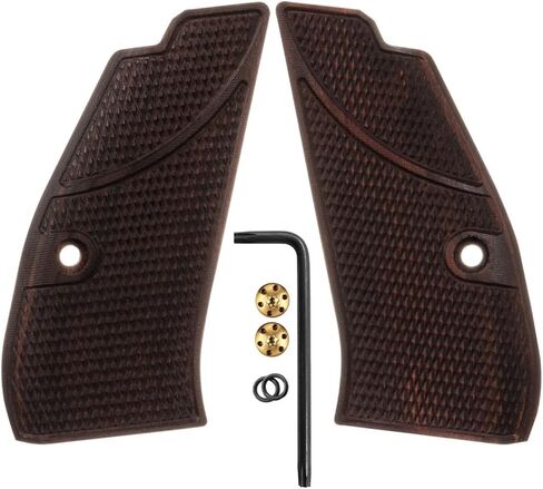 Cool Hand Wood Grips for CZ 75/85 Compact, CZ P-01, P100, C100, Tristar T100, CZ PCR, CZ 75 D, Gold Screws Included, Checker Diamond Cut in Saudi Arabia