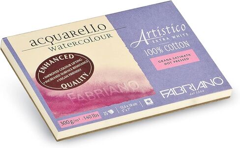 Honsell Fabriano Artistico Extra White Watercolor Block, 140 lb./300 GSM, Hot Press, 25 Sheets, 5" x 7", 12,5 x 18 cm in Kuwait