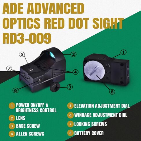Ade Advanced Optics RD3-009-2 مشاهد النقطة الحمراء - تنبيه الحركة - مقاوم للماء والضباب - بصري للمسدس S/N: RD3-009-2 متوافق مع بصمة الطبيب/Vortex Venom/Buris Fastfire in Kuwait