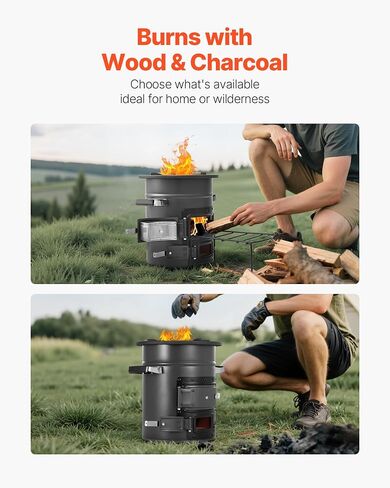 VEVOR Camping Rocket Stove, Wood Burning Portable Rocket Stove with Carrying Bag for Backpacking, SPCC Steel, Double Door, Burn Twigs, Sticks or Charcoals for Outdoor Cooking, Backyard, Camp Cooking in Saudi Arabia