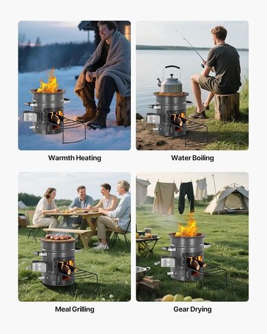 VEVOR Camping Rocket Stove, Wood Burning Portable Rocket Stove with Carrying Bag for Backpacking, SPCC Steel, Double Door, Burn Twigs, Sticks or Charcoals for Outdoor Cooking, Backyard, Camp Cooking in Saudi Arabia