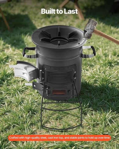 VEVOR Camping Rocket Stove, Wood Burning Portable Rocket Stove with Carrying Bag for Backpacking, SPCC Steel, Double Door, Burn Twigs, Sticks or Charcoals for Outdoor Cooking, Backyard, Camp Cooking in Saudi Arabia