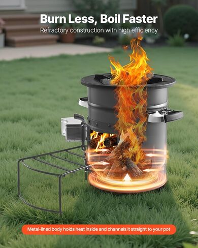 VEVOR Camping Rocket Stove, Wood Burning Portable Rocket Stove with Carrying Bag for Backpacking, SPCC Steel, Double Door, Burn Twigs, Sticks or Charcoals for Outdoor Cooking, Backyard, Camp Cooking in Saudi Arabia