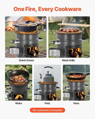 VEVOR Camping Rocket Stove, Wood Burning Portable Rocket Stove with Carrying Bag for Backpacking, SPCC Steel, Double Door, Burn Twigs, Sticks or Charcoals for Outdoor Cooking, Backyard, Camp Cooking in Saudi Arabia