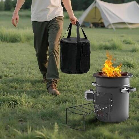 VEVOR Camping Rocket Stove, Wood Burning Portable Rocket Stove with Carrying Bag for Backpacking, SPCC Steel, Double Door, Burn Twigs, Sticks or Charcoals for Outdoor Cooking, Backyard, Camp Cooking in Saudi Arabia