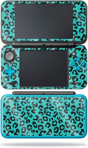 MightySkins Glossy Glitter Skin for Nintendo New 2DS XL - Teal Leopard | Protective, Durable High-Gloss Glitter Finish | Easy to Apply, Remove, and Change Styles | Made in The USA in Saudi Arabia