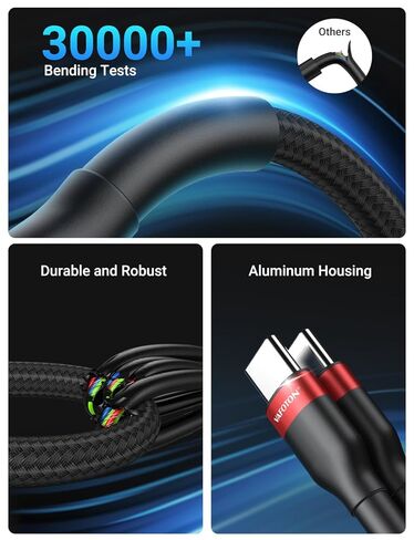 كابل USB C قصير PD 60 وات (عبوتان)، كابل USB C بطول 6 بوصة، كابل USB C مجدول من النايلون من النوع C إلى النوع C/كابلات شحن سريعة لسلسلة 1Phone17/16/15، 1Pad Pro/Air، سلسلة Samsung Galaxy، Google Pixel in Kuwait