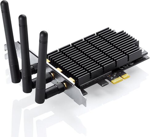 محول TP-LINK Archer T8E AC1750 ثنائي النطاق PCI Express اللاسلكي، 2.4 جيجا هرتز 450 ميجا بت في الثانية + 5 جيجا هرتز 1300 ميجا بت في الثانية، 3T3R MIMO، يتضمن دعامة منخفضة المستوى، يدعم Windows XP/7/8/8.1/10 in Saudi Arabia