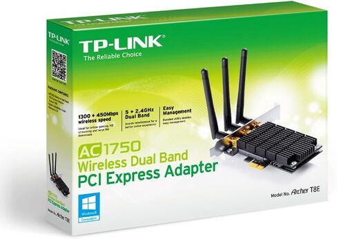 محول TP-LINK Archer T8E AC1750 ثنائي النطاق PCI Express اللاسلكي، 2.4 جيجا هرتز 450 ميجا بت في الثانية + 5 جيجا هرتز 1300 ميجا بت في الثانية، 3T3R MIMO، يتضمن دعامة منخفضة المستوى، يدعم Windows XP/7/8/8.1/10 in Saudi Arabia