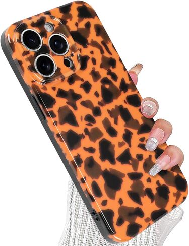 حافظة لهاتف iPhone 17 Pro Max (6.9 بوصة)، تصميم كهرماني أنيق بتصميم سلحفاة الفهد وغطاء بني شفاف مقاوم للصدمات مع طباعة سلحفاة عميقة in Saudi Arabia