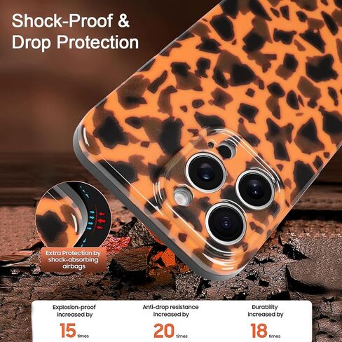 حافظة لهاتف iPhone 17 Pro Max (6.9 بوصة)، تصميم كهرماني أنيق بتصميم سلحفاة الفهد وغطاء بني شفاف مقاوم للصدمات مع طباعة سلحفاة عميقة in Saudi Arabia