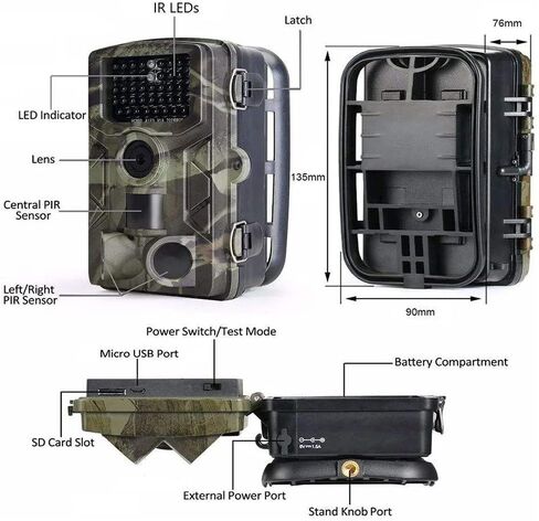 كاميرا HC-808A Trail 1080P/24MP مع رؤية ليلية، زاوية واسعة 120 درجة، مقاومة للماء تعمل بالحركة، كاميرا صيد لمراقبة الحياة البرية in Saudi Arabia