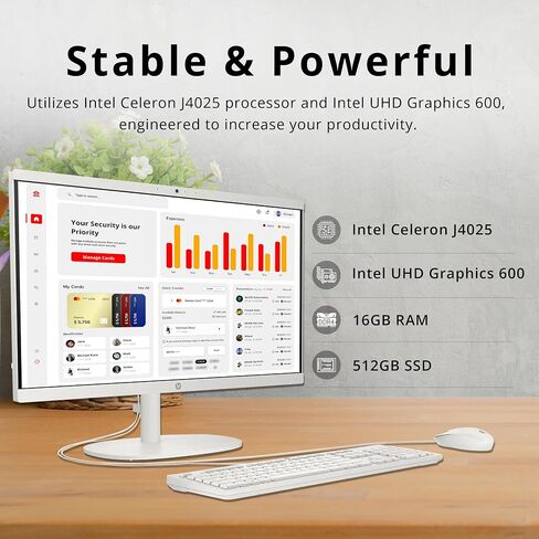 HP 21.5" FHD All-in-One Desktop, Intel Celeron J4025, 16GB RAM, 512GB SSD, WiFi 6, Wired Keyboard, Wired Mouse, Windows 11 Pro, Cashmere White (Renewed) in Saudi Arabia
