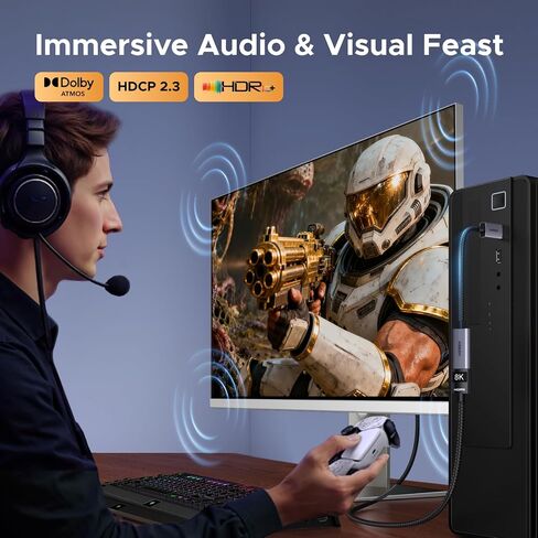 UGREEN 8K@60Hz Display Port to HDMI Adapter, Unidirectional DP 1.4 PC to HDMI 2.1 Screen Male to Female Cable, 4K@240Hz/2K@240Hz with VRR for Desktop, Projector Compatible with AMD, NVIDIA, 0.66FT in Saudi Arabia