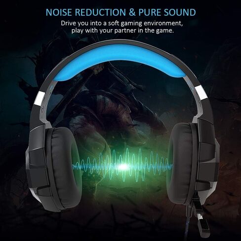 Gaming Headset - Chououkiu Headset Gaming Headphone for Xbox One, PS4, PC, Surround Sound Over Ear Headphones with Noise Cancelling Mic, LED Light Bass Surround Soft Memory Earmuffs (Blue) in Saudi Arabia