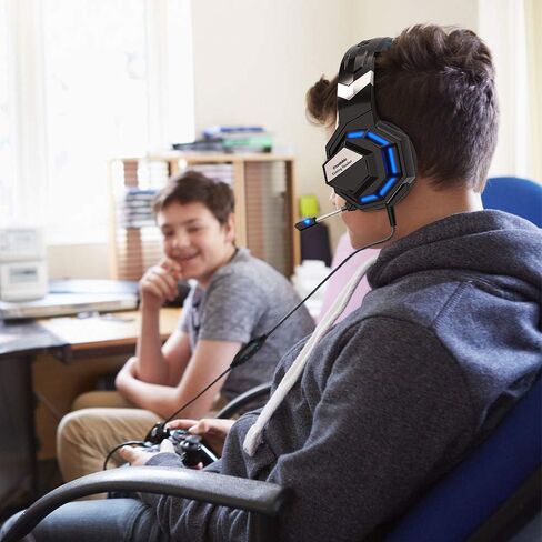 Gaming Headset - Chououkiu Headset Gaming Headphone for Xbox One, PS4, PC, Surround Sound Over Ear Headphones with Noise Cancelling Mic, LED Light Bass Surround Soft Memory Earmuffs (Blue) in Saudi Arabia