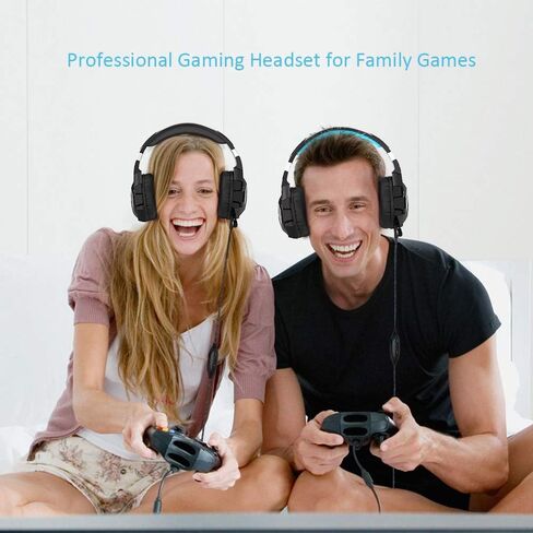 Gaming Headset - Chououkiu Headset Gaming Headphone for Xbox One, PS4, PC, Surround Sound Over Ear Headphones with Noise Cancelling Mic, LED Light Bass Surround Soft Memory Earmuffs (Blue) in Saudi Arabia