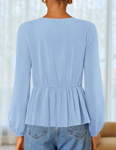 ZESICA Women's Long Sleeve Babydoll Tops Crewneck Tie Front Casual Loose Ruffle Flowy Peplum Shirts 2025 Fall Blouses in Saudi Arabia