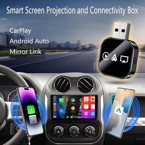 2026 Upgrade 3 in 1 Wireless CarPlay Adapter - Wired to Wireless Screen Mirror & Audio Link for iOS/Android, 2.4/5GHz WiFi & Bluetooth 5.0, Fast Stable Connection, Mini Design, Plug and Play in Saudi Arabia