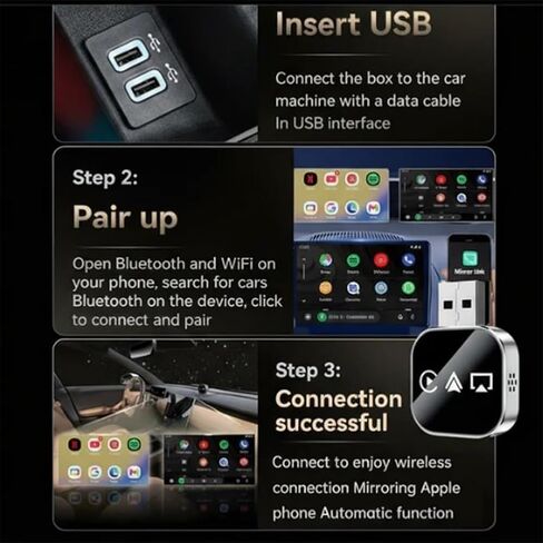 2026 Upgrade 3 in 1 Wireless CarPlay Adapter - Wired to Wireless Screen Mirror & Audio Link for iOS/Android, 2.4/5GHz WiFi & Bluetooth 5.0, Fast Stable Connection, Mini Design, Plug and Play in Saudi Arabia