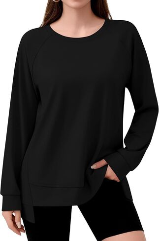 Women's Long Sleeve Crew Neck Workout Sweatshirts Loose Casual High Low Tunic Pullover Tops 2025 Fall Clothes in Saudi Arabia