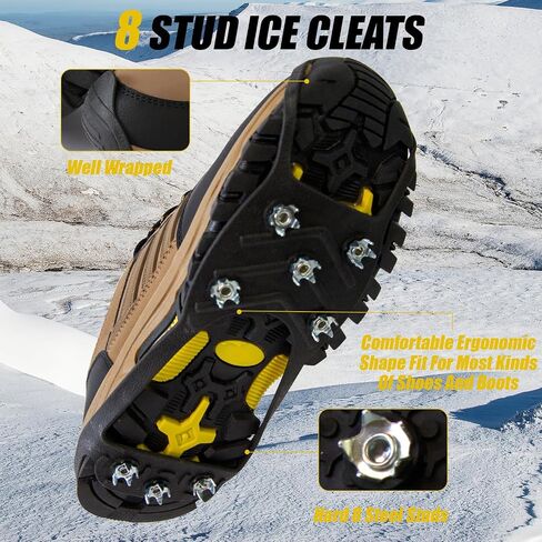 2 Pairs Ice Cleats for Shoes,8 Steel Studs Crampon Ice & Snow Grippers Cleats Walking on Snow Ice Winter Walking Boots Cleats for Men Women in Saudi Arabia