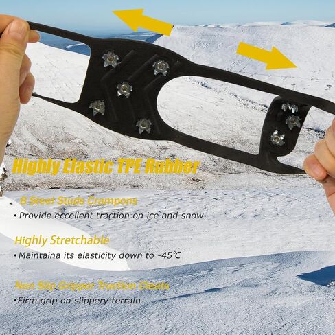 2 Pairs Ice Cleats for Shoes,8 Steel Studs Crampon Ice & Snow Grippers Cleats Walking on Snow Ice Winter Walking Boots Cleats for Men Women in Saudi Arabia