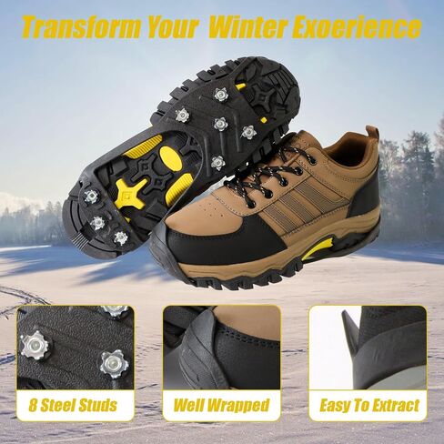 2 Pairs Ice Cleats for Shoes,8 Steel Studs Crampon Ice & Snow Grippers Cleats Walking on Snow Ice Winter Walking Boots Cleats for Men Women in Saudi Arabia
