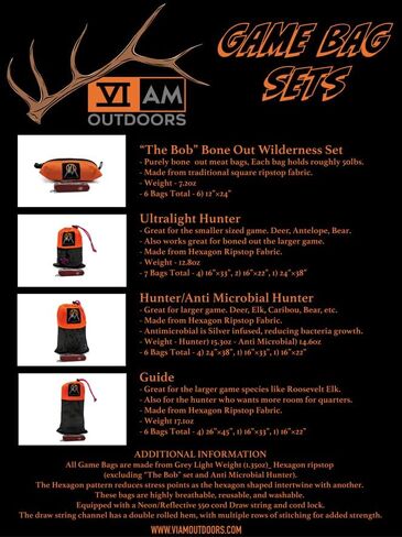 VIAM Outdoors Game Bags | Lightweight Breathable 1.35oz Ripstop | Washable Reusable Meat Storage Bags in Saudi Arabia